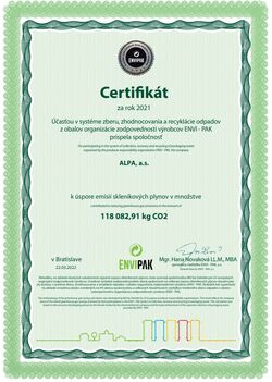 certifikat alpa_uspora_sklenikovych_plynu_za_2021